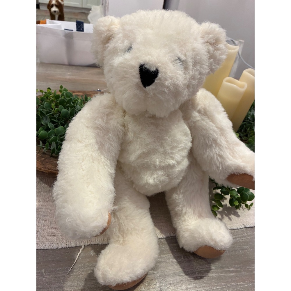 Authentic Vermont Teddy Bear Handmade White Plush Jointed Collectible 15 inch